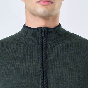 Cardigan 100 % pure laine pour homme - Pull épais à col semi-montant zippé en maille, couleur unie, veste décontractée et chaude pour l'automne et l'hiver - Product Image 6