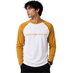 Camiseta de Manga Larga Raglán Blanca y Amarillo Mostaza para Hombre, Cuello Redondo, Algodón Premium, Estilo Casual, Béisbol, Personalizable, Ropa Urbana - Product Image 1
