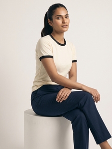 <b>White</b> and Black T <b>Shirt</b> for Women Casual Regular Fit <b>Short</b> <b>Sleeve</b> Crew Neck Plain Two Tone Basic Fashion Everyday Wear Top Style - Product Image 3