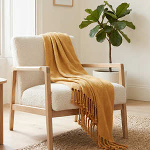 Navy Cotton Throw <b>Blanket</b> with Fine <b>Woven</b> Texture and Fringe for Sofa Chair Lounge Furniture and Contemporary Interior - Product Image 2