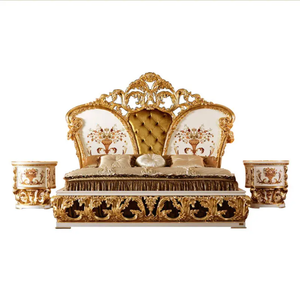 Juego de Dormitorio de Lujo Francés, Estilo Clásico Europeo, en Oro Blanco, de Alta Calidad, Estilo Barroco Real, en Madera de Caoba, Tamaño King, para Villa u Hotel - Product Image 1