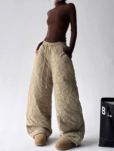 Pantalon matelassé à jambes larges pour homme et femme avec cordon de serrage, rembourrage synthétique beige - Product Image 2