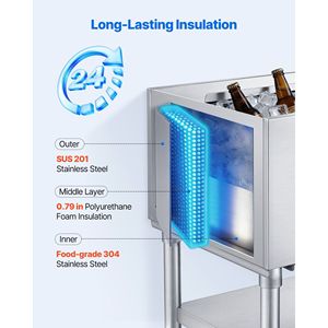 Contenitore per Ghiaccio Commerciale in Acciaio Inox con Coperchio Scorrevole, Capacità Massima 65,1 Qt, 24 X 19 X 35 Pollici, Vasche per Bevande con Portabottiglie - Product Image 3