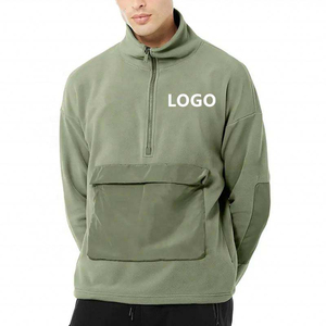 Sudadera de Forro Polar Verde Oliva para Hombre con Media Cremallera, Cuello Alto y Bolsillo Canguro, Servicio de Etiquetas y Empaque Personalizados OEM - Product Image 1