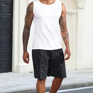 Streetwear High Quality Acid Wash Running Shorts Customized Casual Men's Mid Waist <b>Drawstring</b> Rhinestone Printed Knitted 100% - Product Image 4