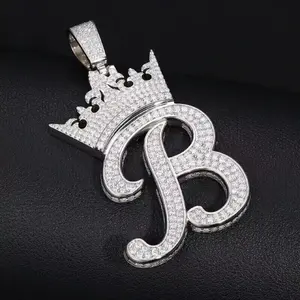 Pendentif pour homme personnalisé avec lettre en moissanite véritable de 3 carats, coupe ronde, plaqué or blanc 14 carats - Product Image 5