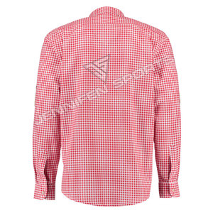 Stylish <b>Men's</b> Casual <b>Shirts</b> <b>Long</b> <b>Sleeve</b> Check <b>Red</b>&WhiteSlim Fit Bavarian Dress <b>Shirt</b> - Product Image 4