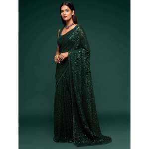 ชุดราตรีเดรสยาวสีเขียวเข้มประดับเลื่อมผ้าจอร์เจตต์สำหรับงานพรอม - Product Image 4