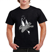 T-shirt noir pour homme à motif lettres Daffy Duck, manches régulières, col rond, coupe ajustée, 100% coton toile respirant
