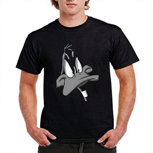 T-shirt noir pour homme à motif lettres Daffy Duck, manches régulières, col rond, coupe ajustée, 100% coton toile respirant - Product Image 5