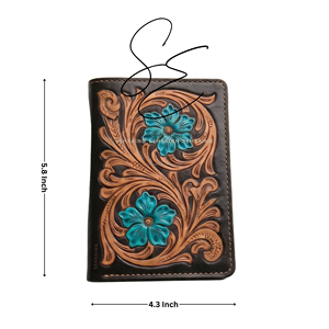 Teal Tooled Leather Passport <b>Holder</b> RFID Travel Cover Card Slots Handmade Western Passport Wallet - Product Image 5