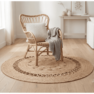 3 Ft Round Natural Jute <b>Rug</b> – Boho Circular Area <b>Rug</b>, Woven <b>Rustic</b> Farmhouse Floor Carpet for Living Room & Bedroom - Product Image 2