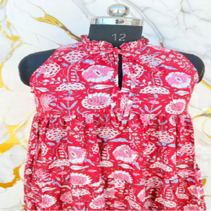 <b>Indian</b> Hand Block <b>Printed</b> Cotton Midi <b>Dress</b> with Bohemian Wrap Silhouette Lightweight Fabric for Summer Holiday Wear - Product Image 3