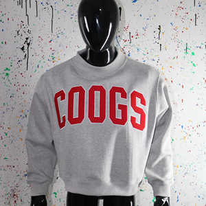 COOGS HEATHER GREY <b>Mock</b> <b>Neck</b> Sweatshirt 100% RED Applique Embroidery wide <b>neck</b> Sweatshirt Finer Threads - Product Image 1