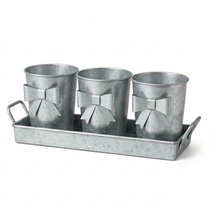 Nouvel ensemble de pots à fleurs rustiques en métal galvanisé avec plateau pour la décoration intérieure et extérieure du jardin, taille et forme personnalisables - Product Image 6