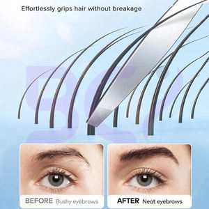 Pince à épiler en acier inoxydable, pointe fine et coudée, avec étui de voyage en cuir pour hommes et femmes - Product Image 4