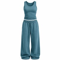 Ensemble deux pièces pour femme avec logo personnalisé, été, coton respirant, col sans bretelles, débardeur court uni côtelé