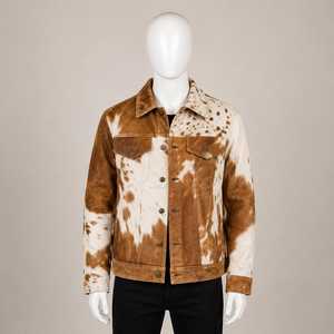 Chaqueta de Motero para Hombre de Cuero Genuino con Patrón de Piel de Vaca, Cuello Vuelto, Cierre de Cremallera, Ajuste Regular, Casual de Otoño, Personalizada - Product Image 1
