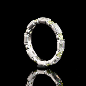 Vivid Lab Grown Diamond <b>Emerald</b> Round Cut Rhodium Plated Trendy Wedding <b>Band</b> <b>Ring</b> in 10K-18K Gold & 925/935 Silver - Product Image 3
