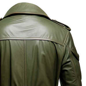 Manteau trench pour homme en cuir de vache vert olive, écologique, respirant, classique, multi-poches, mi-long, ceinturé, sur mesure - Product Image 4