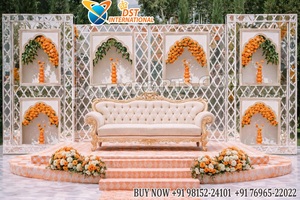 Mughal Style Wooden Backdrop <b>Frames</b> for <b>Wedding</b> Stage Customized Mehrab Style Arch Panels Traditional Jali Carved Backdrops UK - Product Image 4