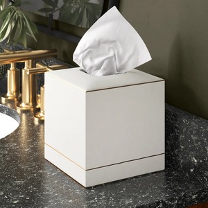 Modern Ceramic Tissue Box Cover Square Design White with Gold Trim Free Standing for Home Decor - Product Image 3