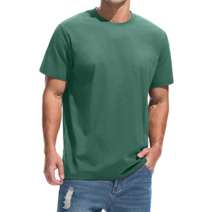 Camiseta Casual de Manga Corta para Hombre, Cuello Redondo, Corte Regular, Color Sólido Verde, Material de Jersey de Algodón Tejido - Product Image 1