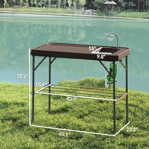 Tavolo Pieghevole Portatile per Pulizia Pesci con Lavello, Rubinetto, Tubo di Scarico, Spruzzatore e Ripiano per Campeggio - Product Image 2