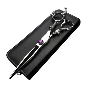 Ciseaux professionnels droits de 5,5 pouces en acier inoxydable allemand, avec poignée Dragon élégante noire et revêtement coloré, pour droitiers - Product Image 1