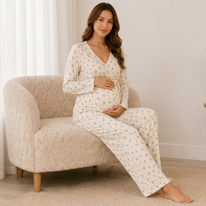 Conjunto de Pijama de Maternidad con Cuello en V y Manga Larga, Estampado Floral, Algodón Transpirable, Ropa Casual de Primavera para Mujer - Product Image 1