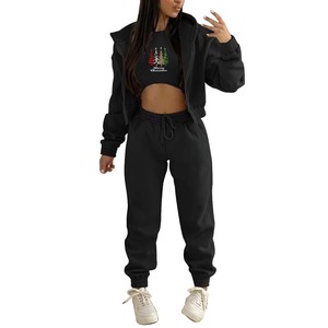 Conjunto Deportivo de Sudadera con Capucha para Mujer, Estilo Deportivo, 100% Algodón, Felpa, Traje Informal, Sudadera Corta con Capucha, 2 Piezas - Product Image 4