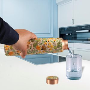 Exact Handcrafted <b>Copper</b> Water <b>Bottle</b> with Printed Elizabeth Design 1 Litre Premium <b>Copper</b> <b>Drinking</b> Vessel for Health Benefits - Product Image 2