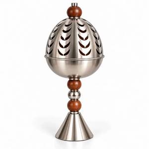 Brûleur d'encens en céramique blanche avec base en bois foncé et pince en acier – Diffuseur d'arômes moderne pour table - Product Image 3