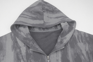Sweat-shirt à capuche zippé en molleton épais de coton bleu marine à effet marbré pour homme, coupe oversize à épaules tombantes, style streetwear, vente en gros - Product Image 6