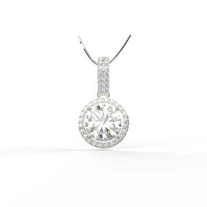 White Gold Diamond Pendant With Round Brilliant Cut Center Stone Halo Setting Classic Style Women's Jewelry GIA Certified - Product Image 2