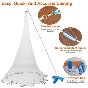 ตาข่ายดักปลาแบบมือถือ ขนาด 8 ฟุต พร้อมตัวถ่วงโซ่ ง่ายต่อการโยน ดักเหยื่อได้ดี มีฐานกว้าง - Product Image 2