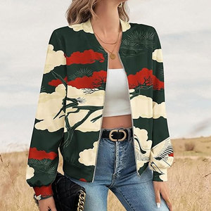 <b>Womens</b> Sheep Skin Bomber Jacket Long Sleeve Lightweight <b>Windbreaker</b> Outwear Top <b>for</b> Casual Everyday Winter Fashion - Product Image 4