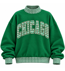 Private Label Women’s Oversized <b>Mock</b> Neck Sweatshirt 100% Cotton Custom Gingham Lightweight Drop Shoulder Top - Product Image 4