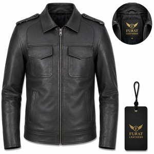 Blouson Bomber Homme en Cuir Véritable Marron Imperméable à Col Montant, Style Streetwear, Personnalisé OEM, Modèle Sergent Noir en Cuir - Product Image 1