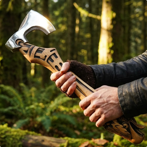 Handcrafted Damascus Carbon Steel Flat Backed Camp <b>Axe</b> Wood <b>Handle</b> | 4 Cutting Edge | Outdoor Camping Tool | OEM/ODM Support - Product Image 1