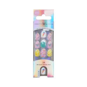 Uñas Postizas Certificadas MSDS, 24 Piezas, Diseño de Dibujos Animados con Pedrería, Forma de Almendra, Material ABS, Longitud Media, con Estampado Dorado - Product Image 3