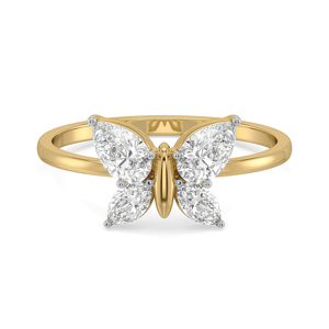 Anillo de compromiso de oro amarillo con mariposa y diamante talla pera, joyería fina romántica para mujer - Product Image 2
