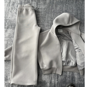 Conjunto Deportivo Unisex Gris con Capucha, Pantalones de Chándal Largos de Color Sólido, Corte Holgado, Informal, para Otoño, con Bolsillos Laterales - Product Image 3
