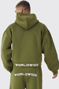 Ensemble de survêtement 2 pièces pour homme, coupe décontractée, taille élargie, avec logo personnalisé, en coton, à capuche zippée et pantalon de jogging, style streetwear - Product Image 5