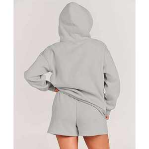 Ensemble de survêtement personnalisé en coton uni avec fermeture éclair, sweat à capuche délavé à l'acide et short de jogging pour femme - Product Image 6