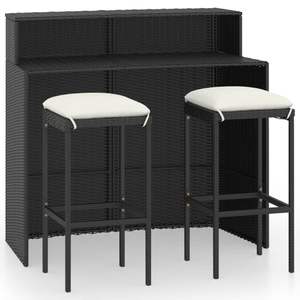 Ensemble de bar de jardin moyen avec rotin PE noir et structure en acier thermolaqué - Product Image 2