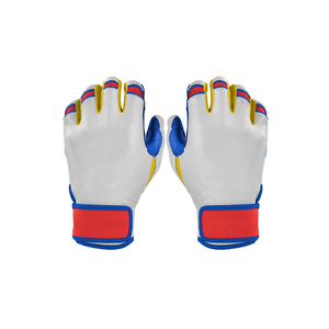 White Blue Yellow <b>Red</b> Leather Baseball/Softball Batting <b>Gloves</b> Right Hand Padded Hook And Loop Closure Unisex Adult Training OEM - Product Image 5