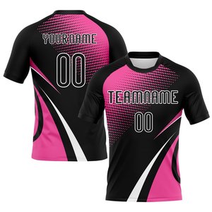 Tenues de football sublimées haute performance personnalisables, maillot et short rose et noir pour équipes, tissu respirant - Product Image 2