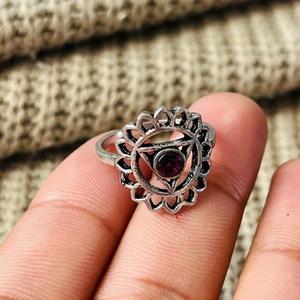 Chakra <b>Garnet</b> Floral Brass <b>Ring</b> <b>Silver</b> Plated Mandala Womens Statement Wholesale <b>Ring</b> - Product Image 4