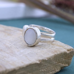 Handmade Moonstone Double Textured Band <b>Ring</b> Sterling Silver Oval Gemstone Statement Jewelry <b>Boho</b> Stackable <b>Ring</b> for Women - Product Image 5